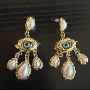 Joan Rivers Gold and Pearl Eye Earrings